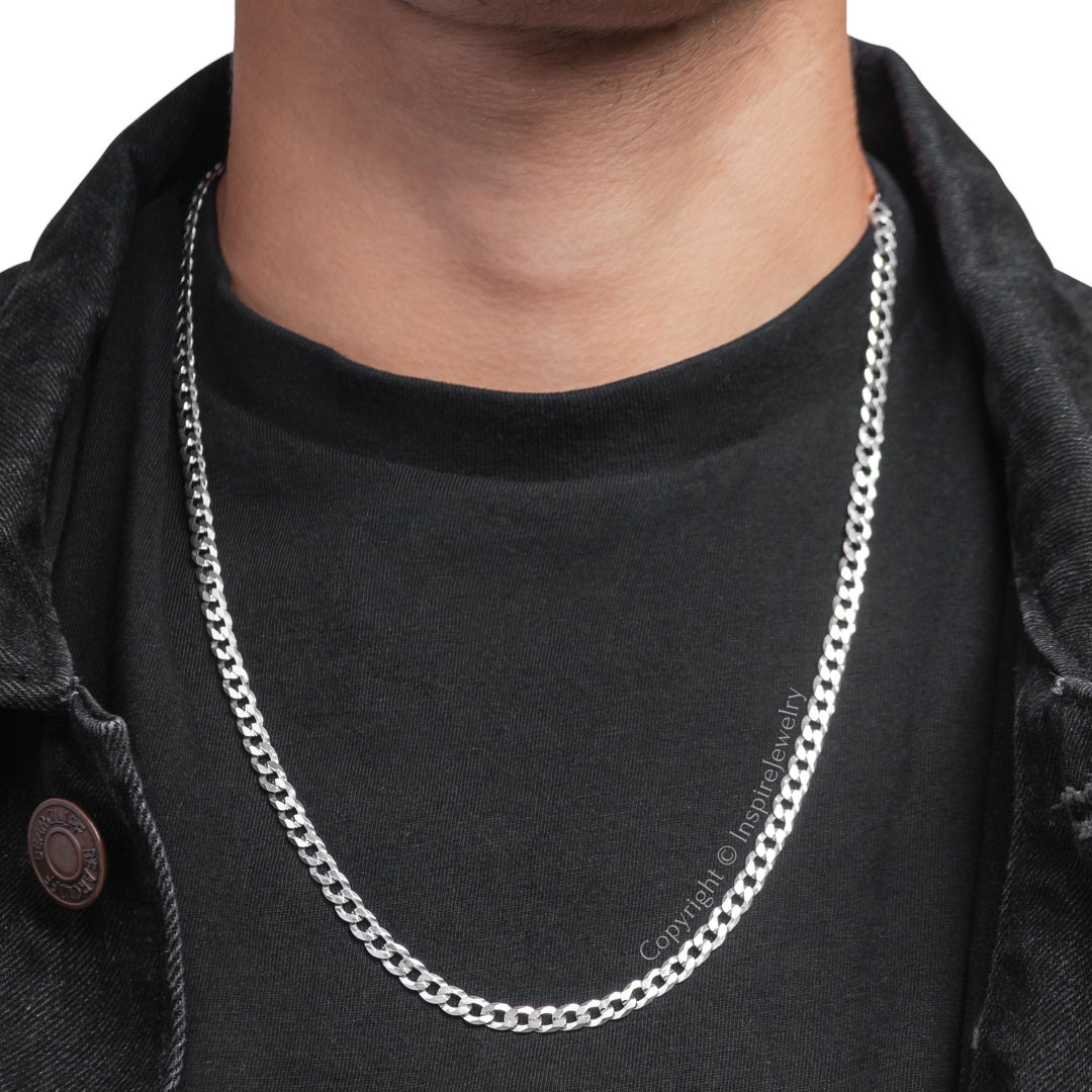 Cadena Para Hombre Tejido Cubano Grueso 60 Cm Plata 925